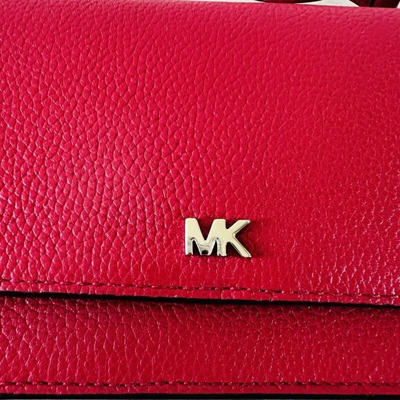 MICHAEL KORS Mott Dark Raspberry Red Leather Phone Crossbody Bag - Picture 3 of 10